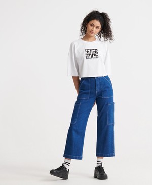 Superdry City Oversized Crop Női Pólók Fehér/Fekete | PSKNI0768